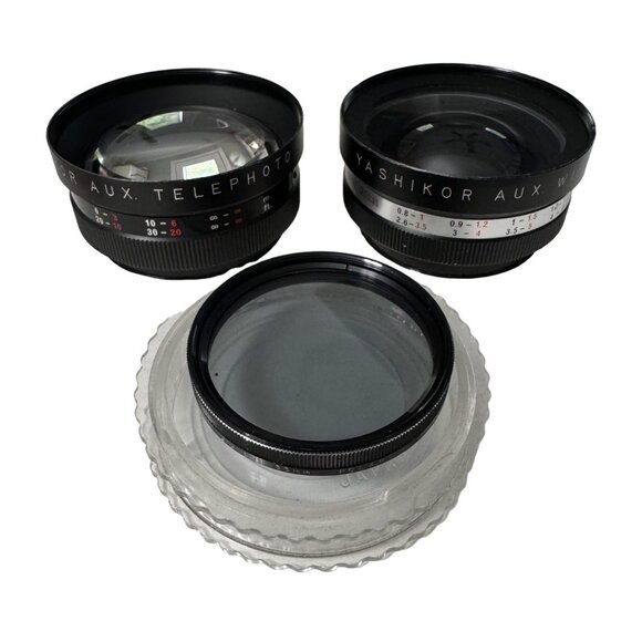 Vintage Yashikor Aux Telephoto & Wide Lens Set Vivitar 55mm Lens Leather Case - Picture 2 of 16